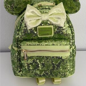 Loungefly Minnie Mouse- Tinker Bell Green Sequin NWT Green Mini Backpack